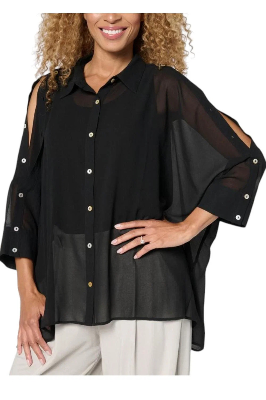 WynneLayers Women's Unstructured Chiffon Shirt Black - Plus